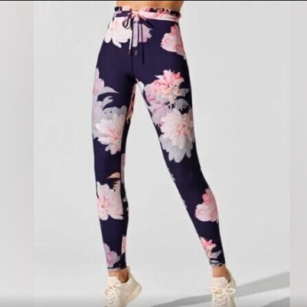Carbon38 Celestine Lace Up Ruffle Leggings in Floral Print Women's Leggings XS